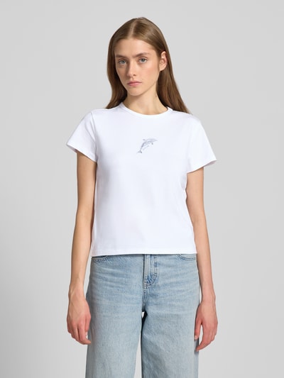 Review T-shirt z nadrukiem z motywem i logo Biały 4