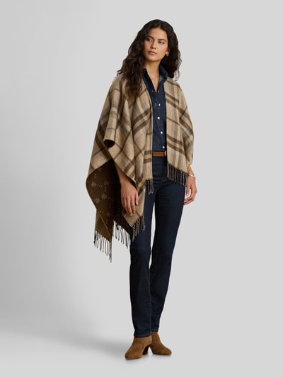 Lauren Ralph Lauren Poncho aus Wolle mit Fransenabschluss Taupe 1