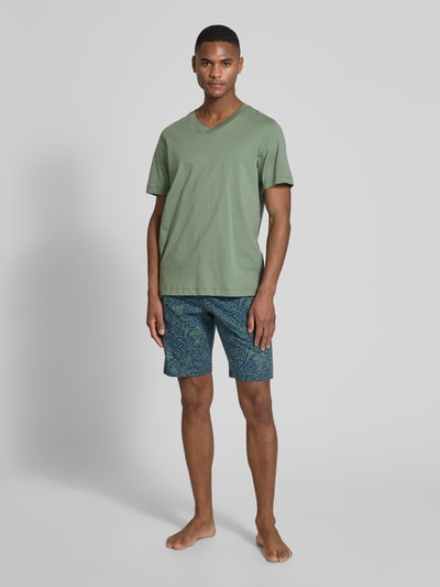 Schiesser T-shirt met V-hals Olijfgroen - 1