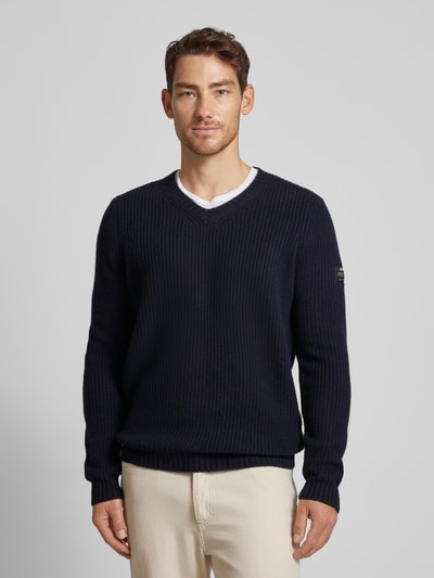 ECOALF Gebreide pullover met V-hals, model 'BOJALF' Marineblauw - 4