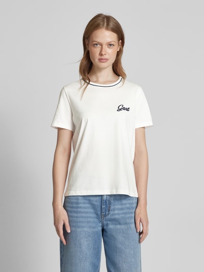 Gant T-Shirt mit geripptem Rundhalsausschnitt Offwhite 4