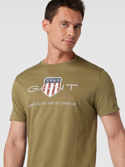 Gant T-Shirt mit Label-Print Modell 'ARCHIVE SHIELD' Oliv 3