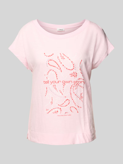 s.Oliver RED LABEL Relaxed fit T-shirt van een mix van katoen en viscose met artworkprint Roze - 2