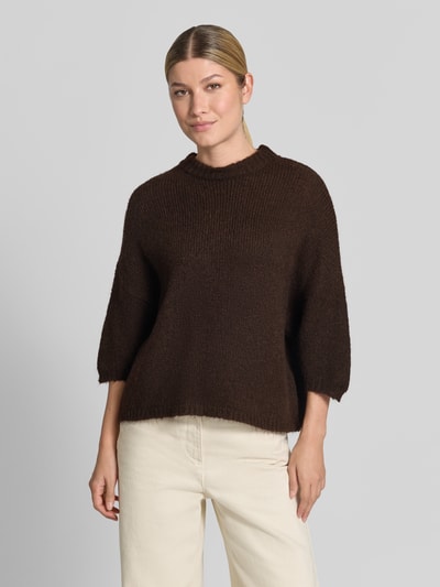 b.young sweter z dzianiny o kroju relaxed fit z rękaw o dł. 3/4 model 'BYOTIA' Czekoladowy 4