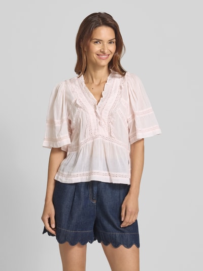 Neo Noir Regular fit blouse met gehaakt kant, model 'Evienne' Felroze - 4