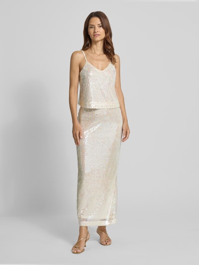 YAS High Waist Maxirock mit Pailletten Modell 'SEQUINA' Offwhite 1