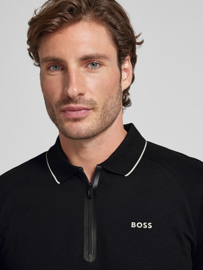 BOSS Green Regular fit poloshirt met structuurmotief, model 'Philix' Zwart - 3