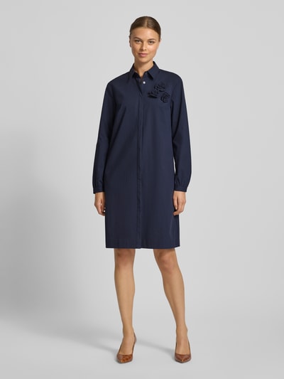 0039 Italy Knielanges Kleid mit Zierbesatz Modell 'DANNIKA' Dunkelblau 1