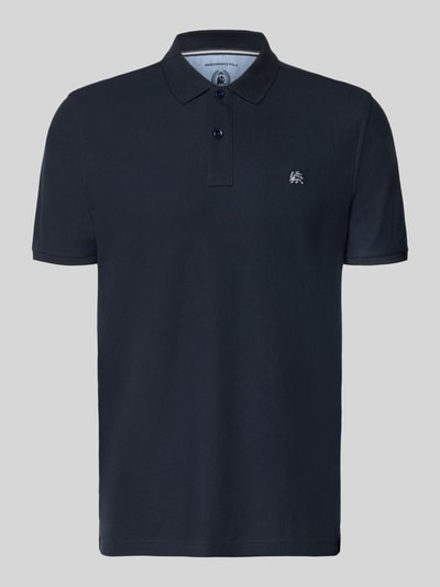 Produktfoto, Regular Fit Poloshirt mit Logo-Stitching Modell 'Performance' von Lerros, bawełniany mix, krój regular fit, krótki rękaw, kolor ciemnogranatowy, długość tyłu w rozmiarze M: 72 cm