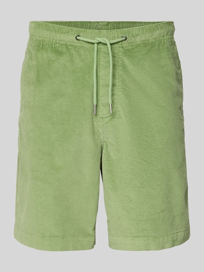 Produktfoto, Regular Fit Sweatshorts aus Baumwoll-Mix Modell 'JACE' von SELECTED HOMME in Grün, Cordstruktur, unifarben, sichtbarer Tunnelzug.