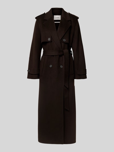 Ivy Oak Lange wollen jas van zuivere wol, model 'COLETTE' Donkerbruin - 2