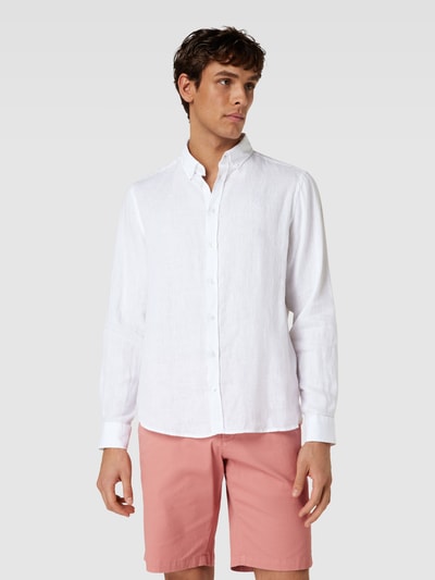 Casual Friday Leinenhemd mit Button-Down-Kragen Weiss 4