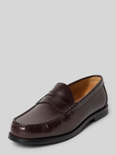 Produktfoto, Loafer aus echtem Leder Modell 'BILLY' von SELECTED HOMME, unifarbenes Glattleder, abgerundete quadratische Spitze, Blockabsatz, strukturierte Sohle