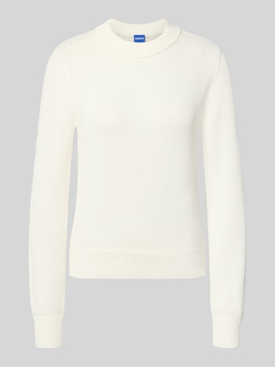 Produktfoto, cremeweißer Regular Fit Pullover aus reiner Baumwolle Modell 'Saje_B' von HUGO, Damen Pullover von HUGO Blue, glatte Strickstruktur