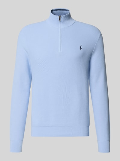 Produktfoto, Regular Fit Troyer aus reiner Baumwolle von Polo Ralph Lauren in effen lichtblauw, piqué textuur, schipperskraag, logodetail, lange mouw, rompzoom geribd