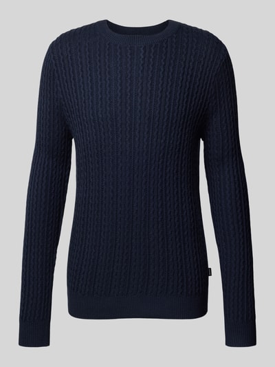 s.Oliver BLACK LABEL Regular Fit Strickpullover aus Woll-Mix mit Zopfmuster Marine 2