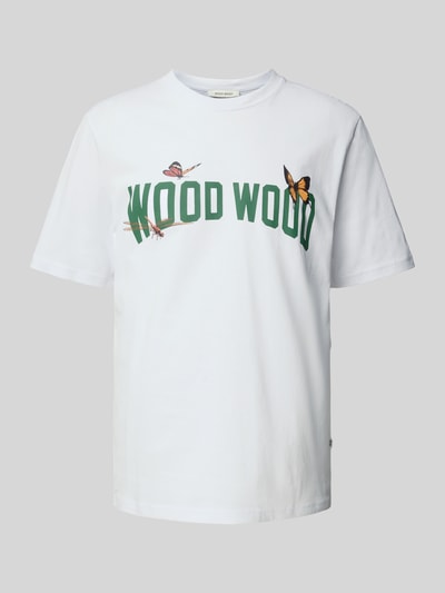 Wood Wood T-shirt met label- en motiefprint, model 'Bobby' Wit - 2