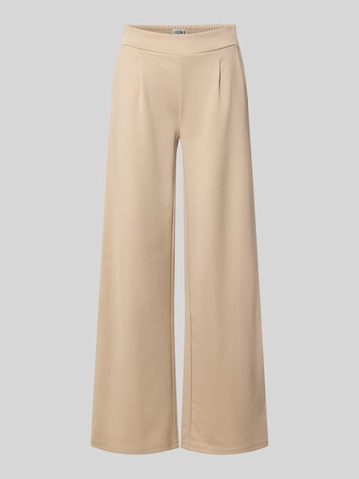 Produktfoto, Hose mit weitem Bein Modell 'KATE' von ICHI in Beige, unifarben, elastischer Bund, Gesäßtasche, Material-Mix mit Viskose-Anteil
