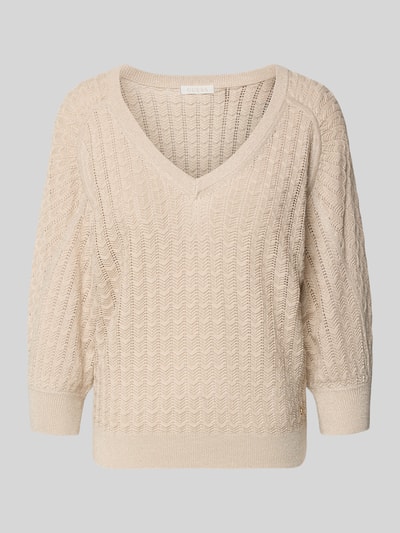 Productfoto, Relaxed Fit Sweatshirt uit viscosemix model 'Rosalyn' van Guess met ajourpatroon, 7/8-mouw, V-hals, elastische boorden