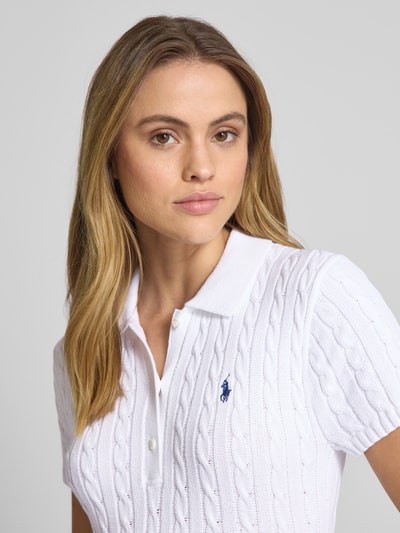 Polo Ralph Lauren Knielanges Kleid mit Zopfmuster Weiss 3
