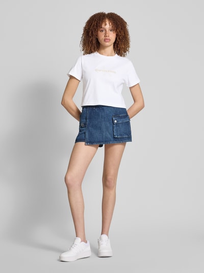 Calvin Klein Jeans Kort T-shirt met geribde ronde hals Wit - 1