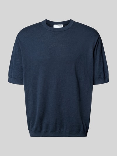 SELECTED HOMME Regular fit gebreid shirt van een mix van katoen en linnen, model 'BERG SUN' Marineblauw - 2