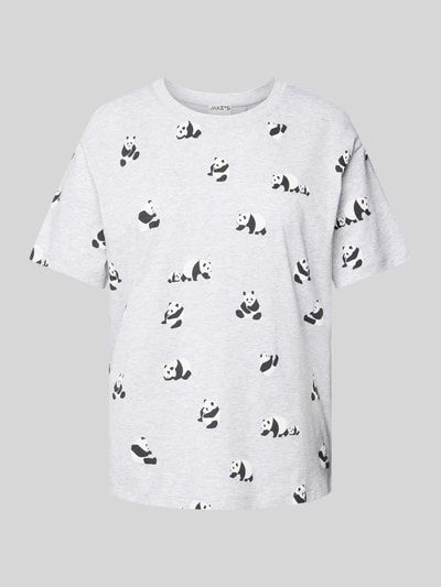 Jake*s Casual Pyjamabovendeel met all-over motiefprint Lichtgrijs gemêleerd - 1