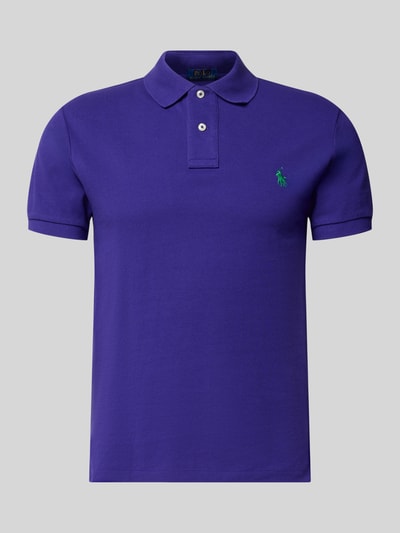 Produktfoto, Slim Fit Poloshirt aus reiner Baumwolle von Polo Ralph Lauren in Optik: Unifarben mit Logo-Stitching, Polokragen, Kurzarm, geripptem Ärmelabschluss, Rumpfabschluss mit Seitenschlitzen, Materialverarbeitung: Piqué