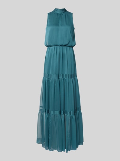 Produktfoto, Abendkleid im Stufen-Look von SWING in Türkis aus Chiffon und Satin, taillierte Passform, ärmellos, Maxilänge, Stehkragen
