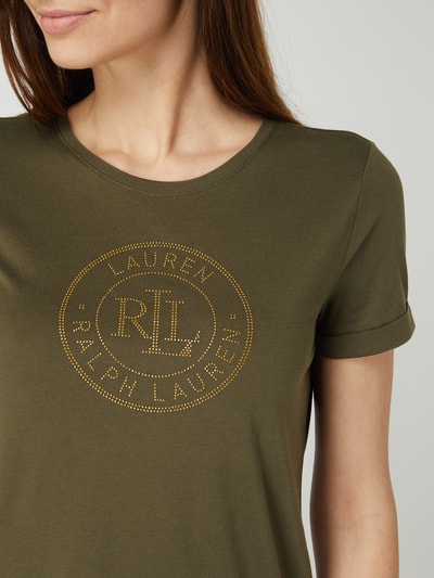 Lauren Ralph Lauren T-shirt z logo z ozdobnych kamieni model ‘Hailly’ Khaki 3