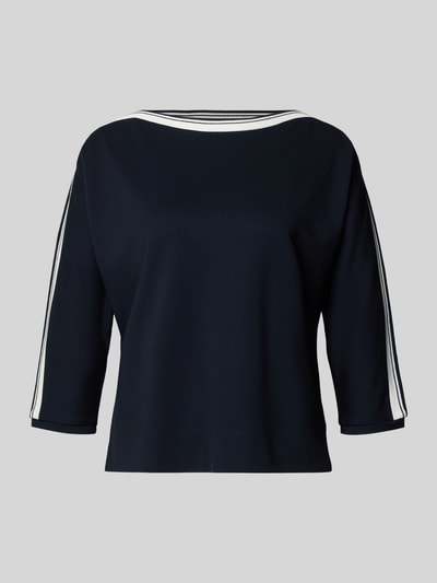 Productfoto, Relaxed Fit Pullover aus Viskose-Mix Modell 'Kelva' van Someday, donkerblauw met witte strepen, rechte hals, halflange mouw met elastische afwerking, zachte textuur, ruglengte maat 36: 51 cm.