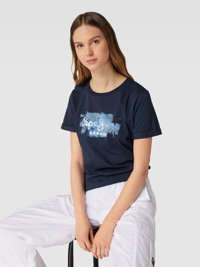 Pepe Jeans T-shirt met vaste mouwomslagen, model 'GOLDIE' Marineblauw - 3