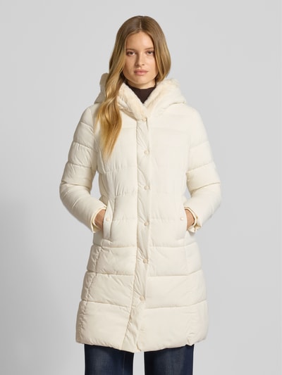 Christian Berg Woman Selection Gewateerde lange jas met imitatiebont en steekzakken Offwhite - 4