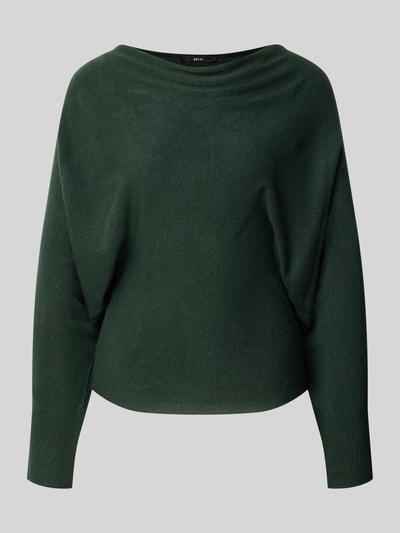 Produktfoto, Strickpullover mit Wasserfall-Ausschnitt von zero in Dunkelgrün mit gerippten Ärmelabschlüssen, Regular Fit, glatte Textur