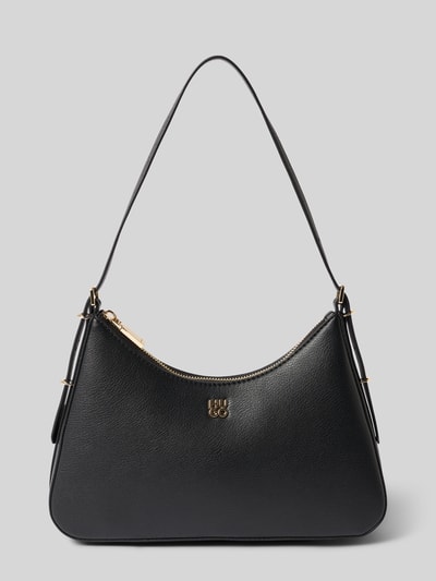 Produktfoto, Henkeltasche in Lederoptik Modell 'NEEKO' von HUGO in Schwarz, unifarbene Oberfläche, Metall-Logo, goldfarbener Reißverschluss, Hauptfach mit Einschubfach, optisch glatte Textur