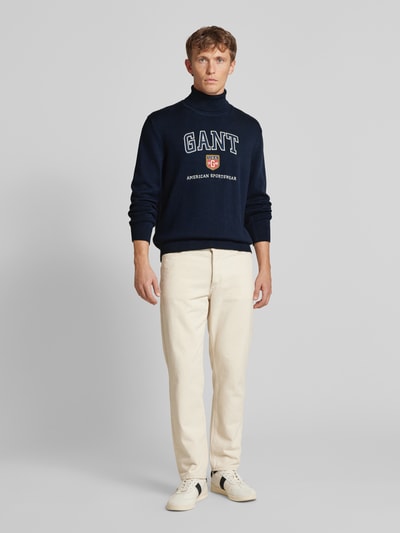 Gant Gebreide pullover met labelstitching Marineblauw - 1