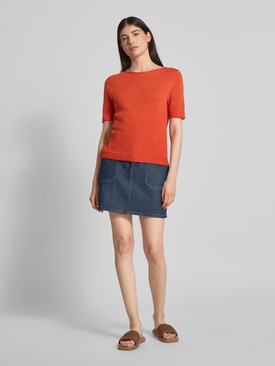 Marc O'Polo Regular fit gebreide pullover van een mix van katoen en linnen Oranje - 1