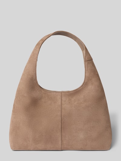 Produktfoto, Handtasche aus Kalbsleder-Mix Modell 'Alltime Lover' von Hey Marly in Velours-Optik, beige, Logo-Detail, neutraler Hintergrund