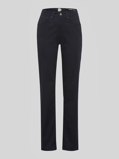 Produktfoto, dunkelblaue Body Fit Gerade Hose aus Lyocell-Mix mit Modal-Baumwoll-Anteil Modell 'CAROLA' von Brax, Damen Gerade Hose