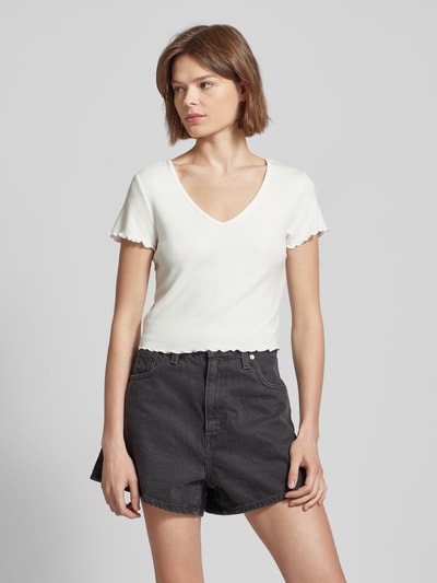 Only Cropped T-Shirt mit Muschelsaum Modell 'KIKA' Offwhite 4