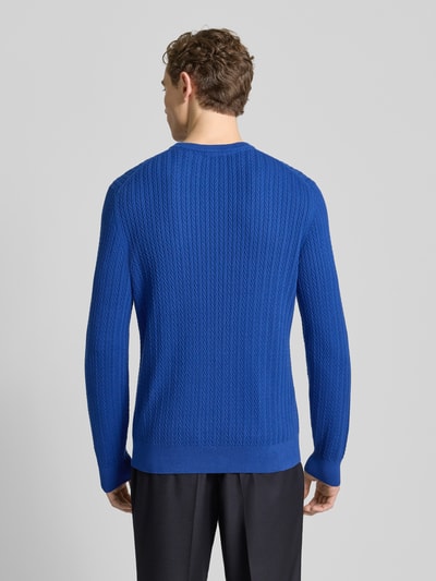 Christian Berg Men Sweter z dzianiny z prążkowanymi wykończeniami Królewski niebieski 5