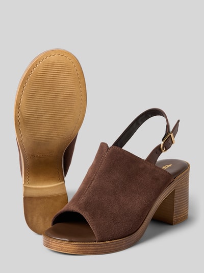 Produktfoto, Sandalen aus echtem Leder von Tamaris, Optik: Unifarben, Schuhspitze: Abgerundet, Absatzform: Blockabsatz, Label-Prägung, Dornschließe, Sohle: Strukturiert, Materialverarbeitung: Veloursleder