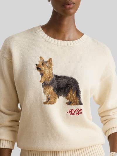 Lauren Ralph Lauren Pullover mit Hundemotiv-Intarsie aus reiner Baumwolle Ecru 3