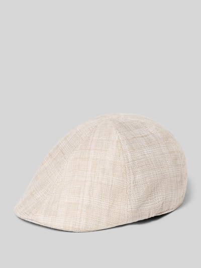 Produktfoto, Schiebermütze aus reinen Leinen von Müller Headwear in Beige mit Strukturmuster und abgerundeter Passform, seitliche Ansicht