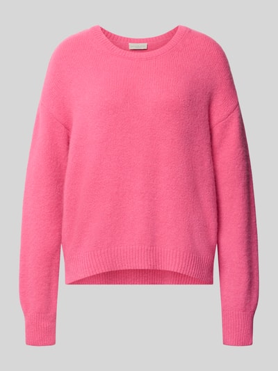 Produktfoto, Oversized Fit Strickpullover mit Rundhalsausschnitt von Milano Italy in kräftigem Pink, elastischer Material-Mix, Strick-Optik, Damen