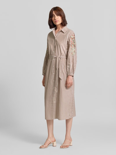 Fynch-Hatton Hemdblusenkleid mit Stitchings und Bindegürtel Hellbraun 1