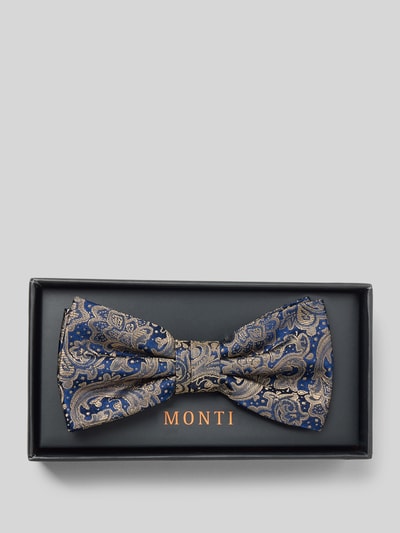 Produktfoto, Seidenfliege mit Paisley-motief Model 'Flavio' van MONTI, look: effen, klassiek pasvorm, zuiver zijde, blauw en goudkleurige details