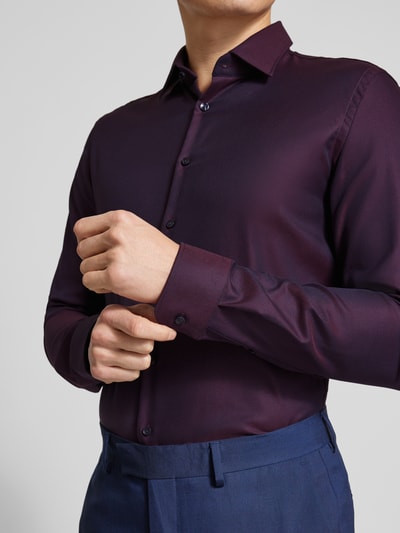 Jake*s Slim Fit Businesshemd aus reiner Baumwolle mit Kentkragen Aubergine 3