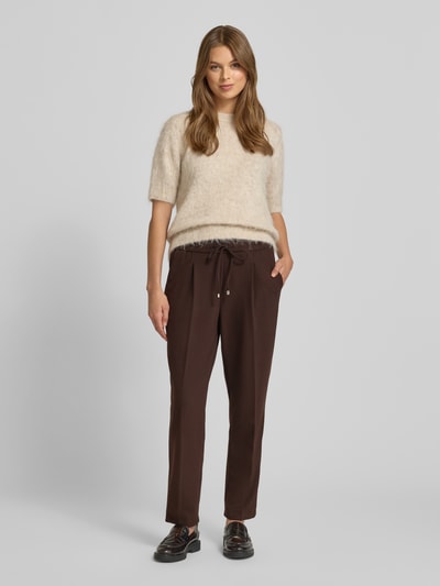 Stehmann Stoffen broek met elastische band, model 'Myriel' Donkerbruin - 1
