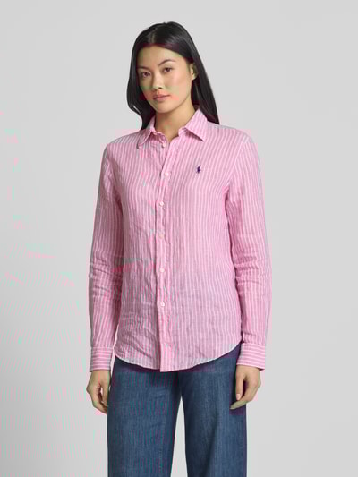 Polo Ralph Lauren Classic Fit Leinenhemdbluse mit Logo-Stitching Pink 4